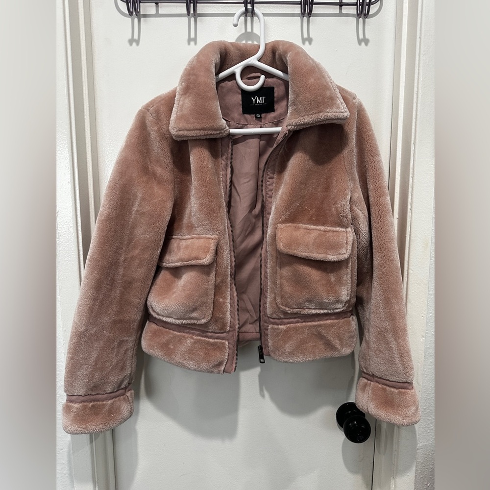 Fluffy pink bomber jacket